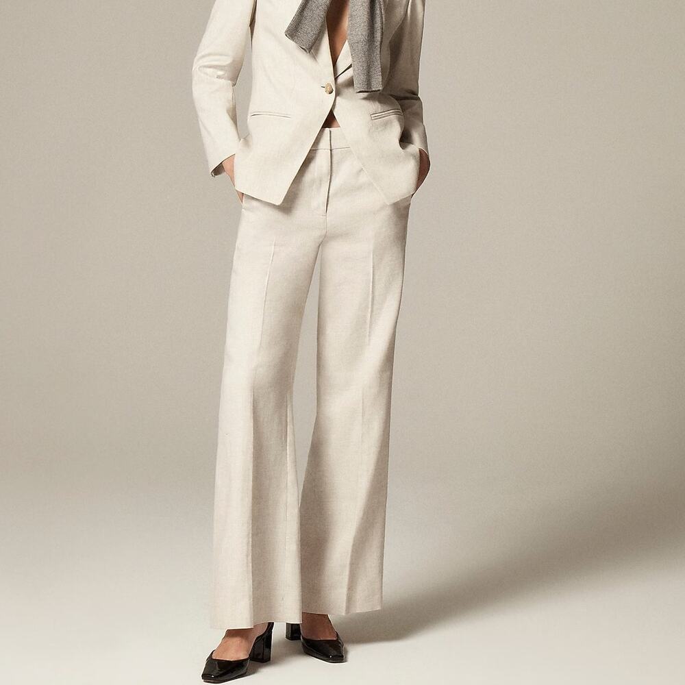 J.Crew Carolina Flare Pant Stretch Linen Blend Flax Ivory Size 14 Tall NWT